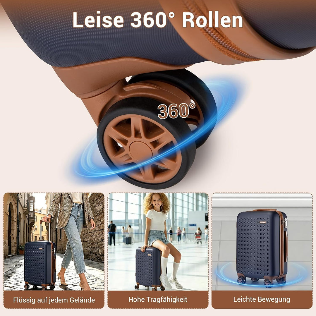 KONO Koffer Trolley Gross Hartschalenkoffer Reisekoffer von ABS Hartschalen Handgepäck mit 4 Spinner