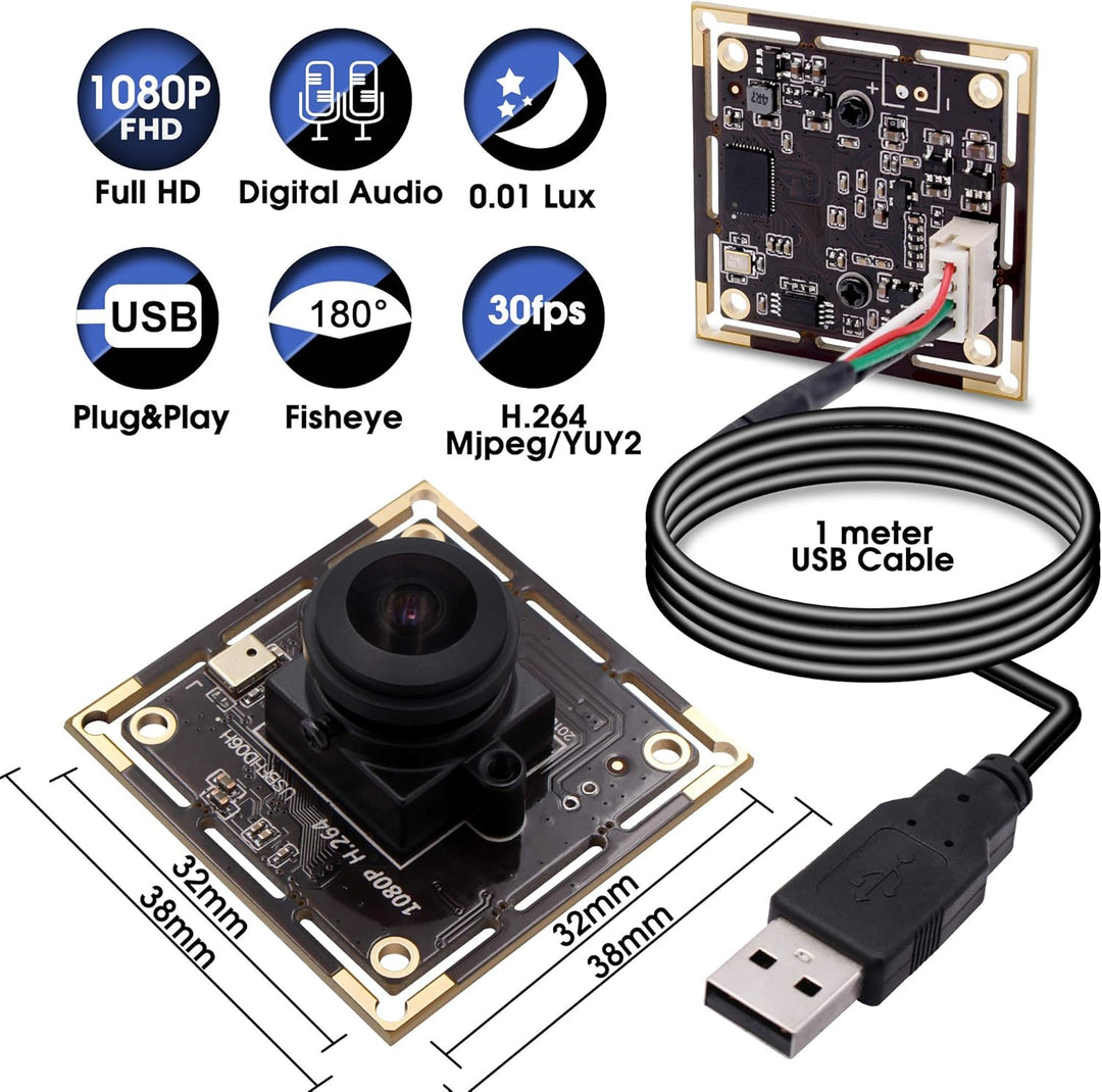 Svpro Full HD USB Kameramodul 1080P 30pfs H.264 Low Light Kamera Board mit Dual Mikrofon, 180 Grad F