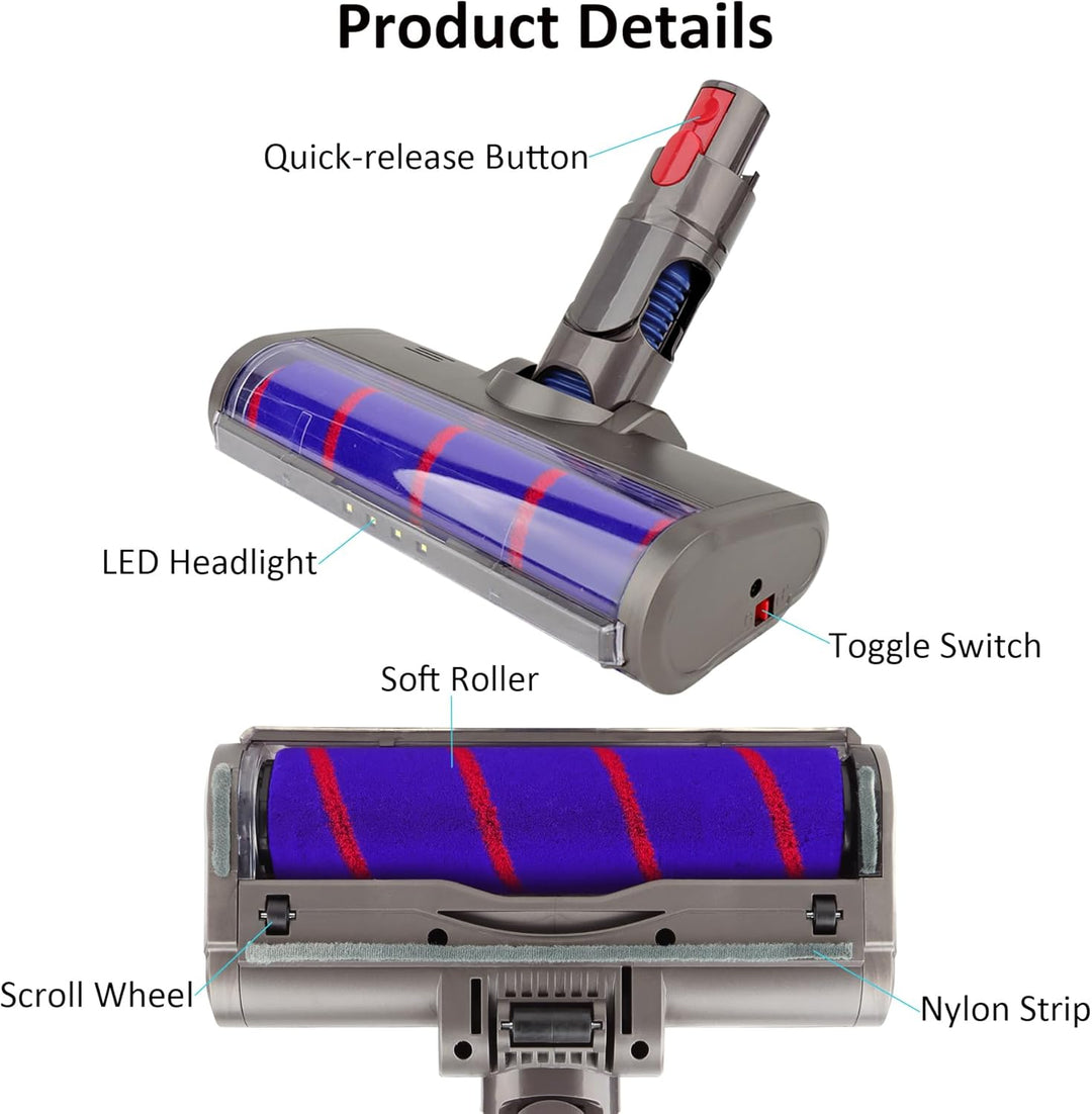 WEILE Ersatz Soft Roller Aufsatz Weiche-Reinigungsbürste Kopf Bodenbürste Zubehör für Dyson V7 V8 V1