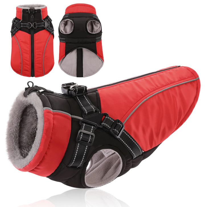 Hundemantel mit Geschirr Hundejacke für Kleine und Mittelgrosse Hunde Gepolsterte Wasserdicht Winter
