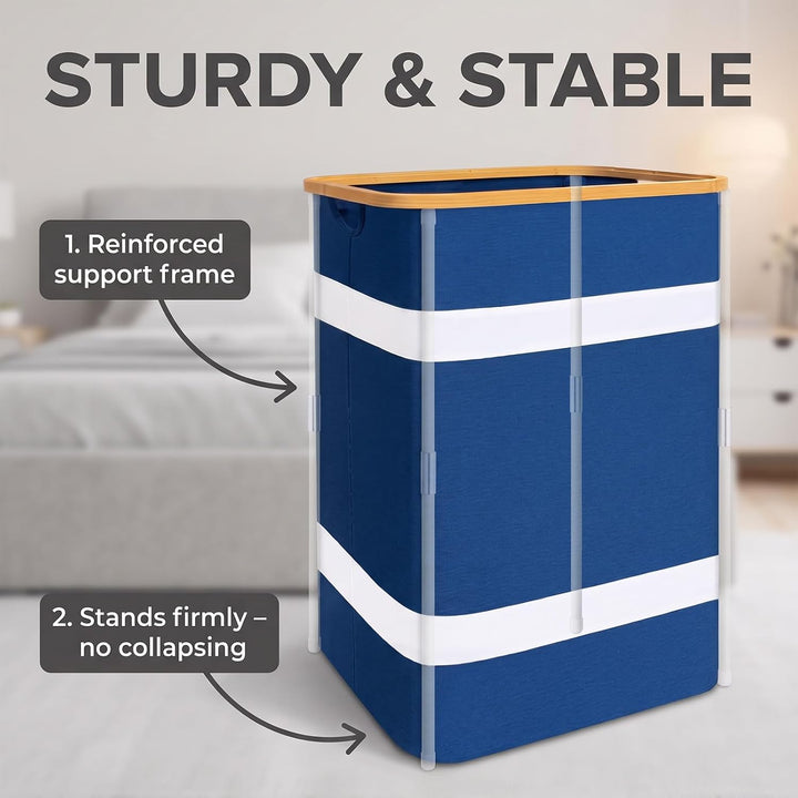 Soontrans Faltbarer Wäschekorb 102L mit Deckel &amp; Wäschesack (Blau) Blau KEINE Fächer, Blau KEINE Fäc