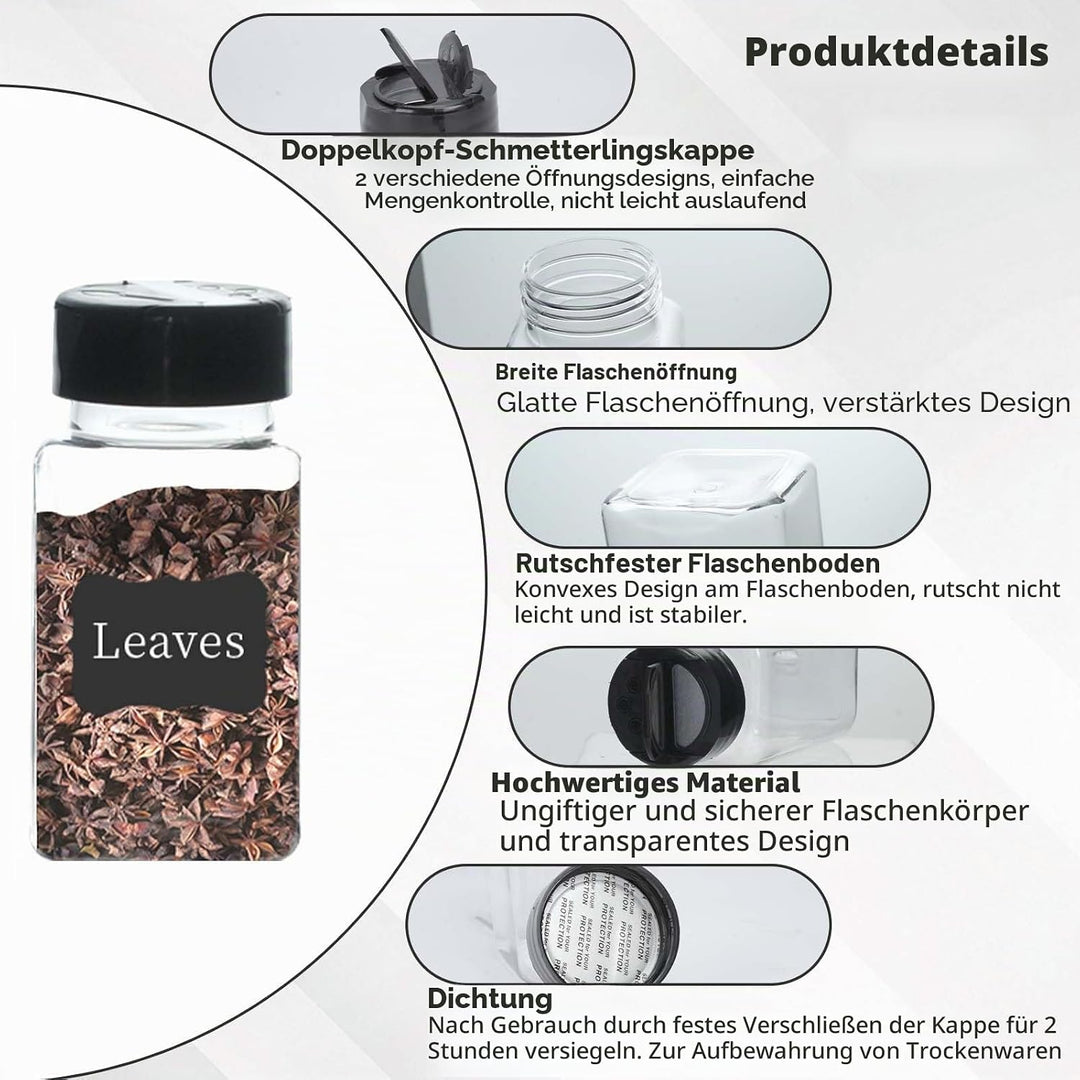 28 PCS Gewürzstreuer Kunststoff mit zwei Öffnungen, 130ML Gewürzbehälter mit Etiketten, Stift, Trich