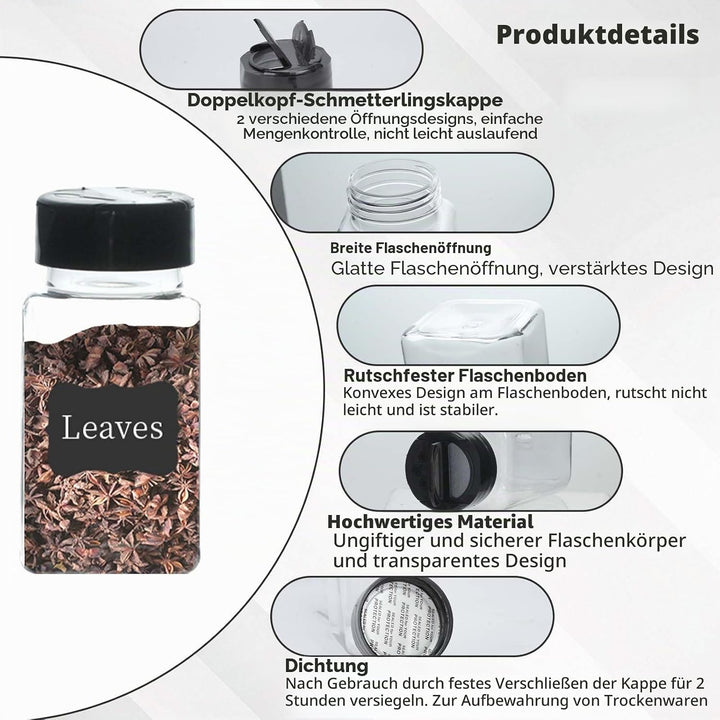 28 PCS Gewürzstreuer Kunststoff mit zwei Öffnungen, 130ML Gewürzbehälter mit Etiketten, Stift, Trich