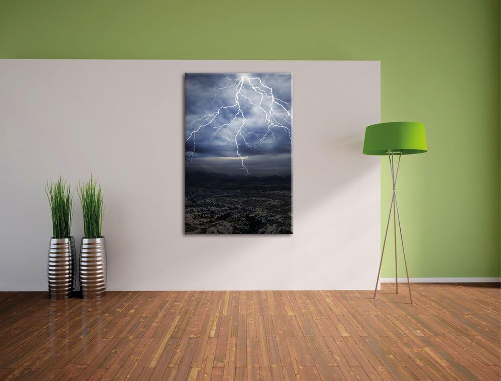 Pixxprint Blitze und Gewitter als Leinwandbild/Grösse: 100x70 / Wandbild/Kunstdruck/fertig bespannt