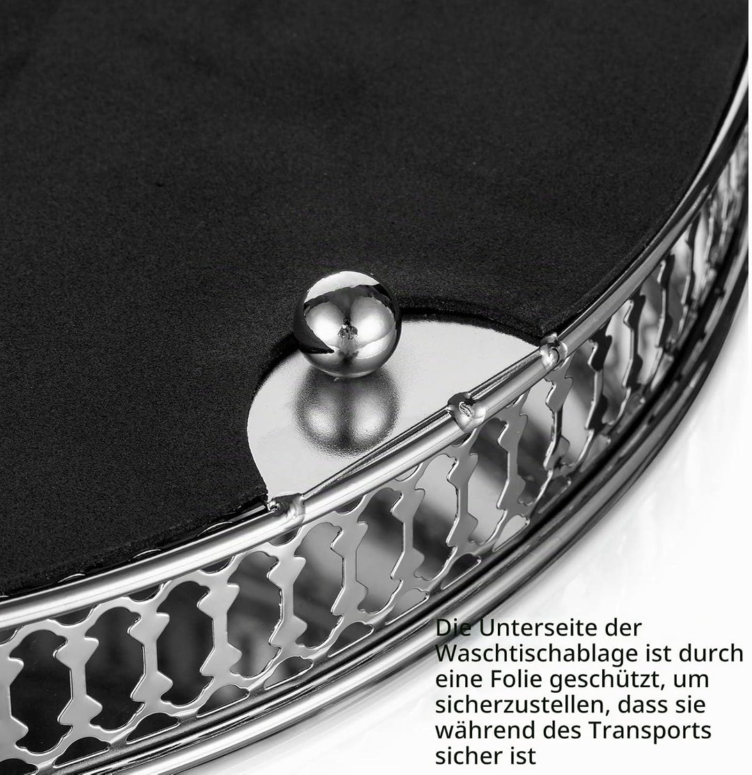 NUPTIO Spiegelglas Makeup Tablett 25cm Durchmesser, Silber Runde Deko Tablett Kerzenplatte Schmuck T