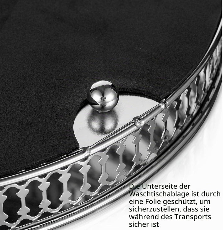 NUPTIO Spiegelglas Makeup Tablett 25cm Durchmesser, Silber Runde Deko Tablett Kerzenplatte Schmuck T