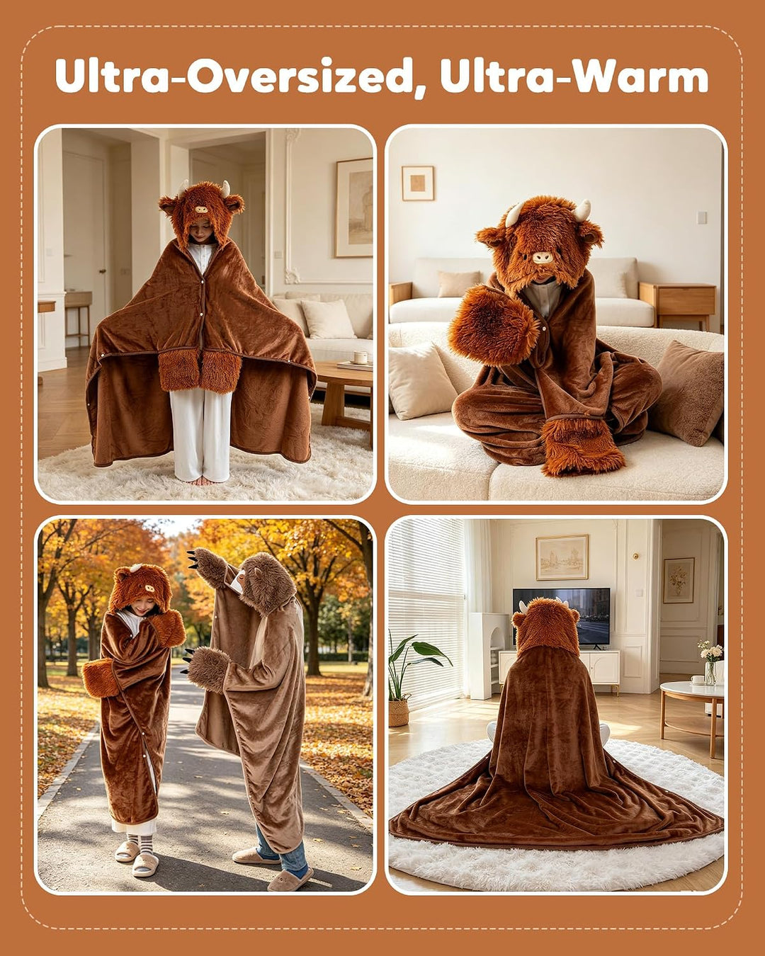 SQEQE Tragbare Decken mit Kapuze und Handschuhen Hoodie Decke Sofadecke Cartoon Kuscheldecke für Dam