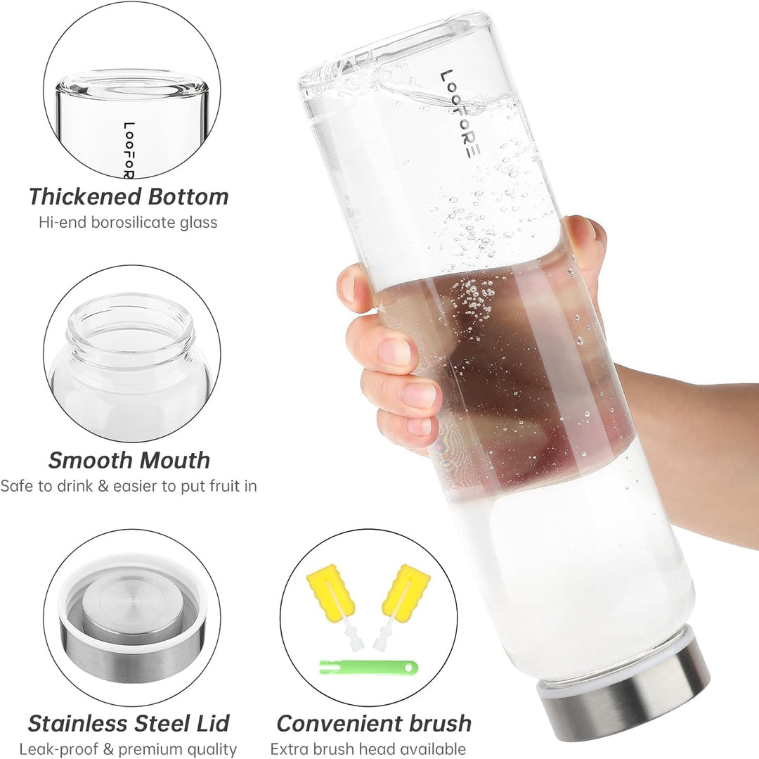 Glasflasche 1 liter / 1l, Wasserflasche Glas 1000ml inkl. Neoprenhülle, BPA freie, Trinkflasche Spül
