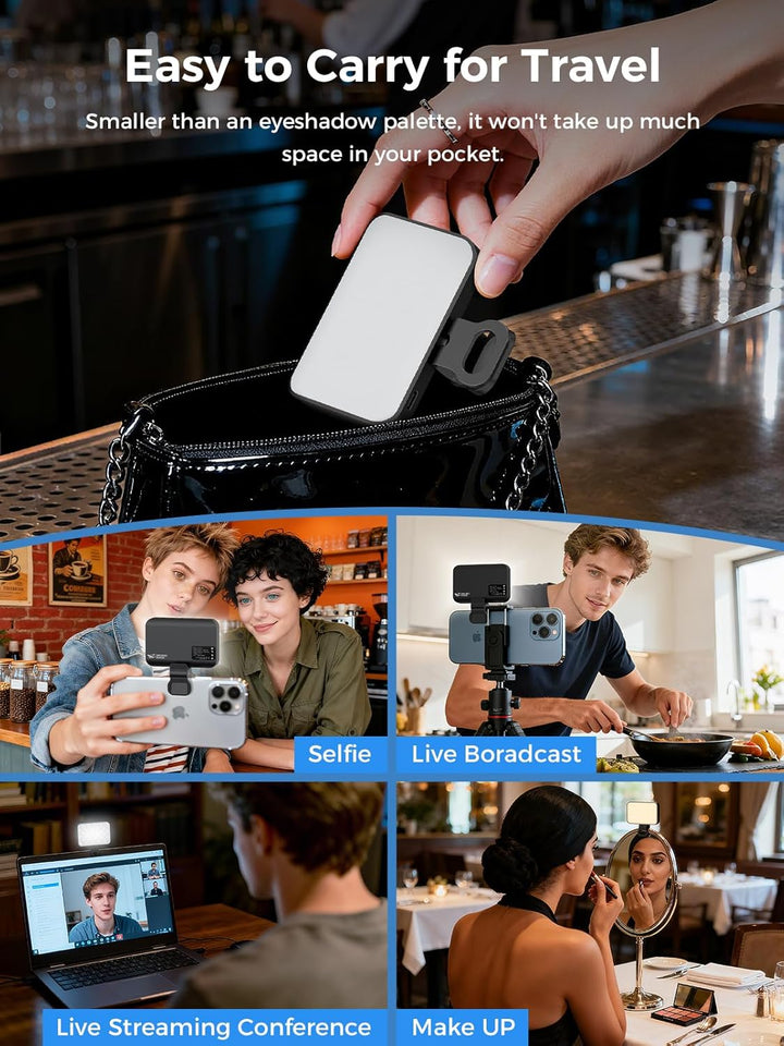 Smiling Shark Selfie Lampe, Handylicht Aufladbar Kompakt & Ultraleicht mit verstellbarem Winkel 3 Fa