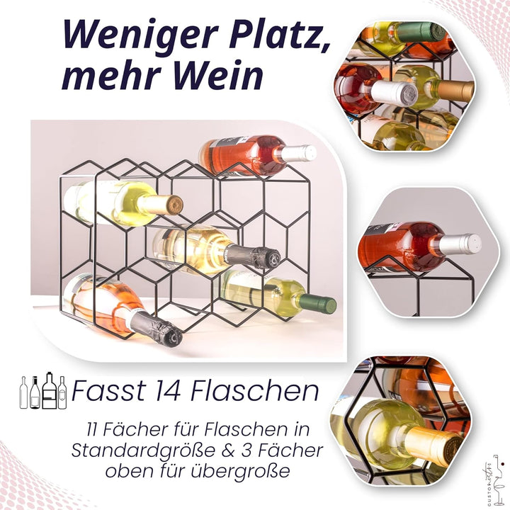 Gusto Nostro Weinregal für den Tisch - Modernes Schwarzes Metall-Weinregal für 14 Flaschen - 3-Stufi
