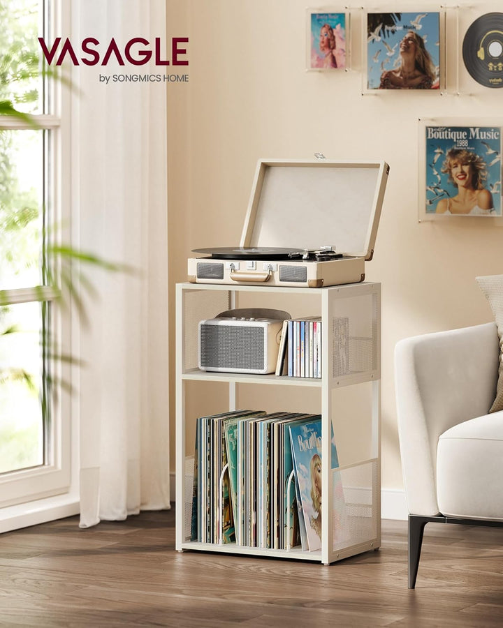 VASAGLE Plattenspieler-Ständer, 3 Etagen, Beistelltisch, Aufbewahrung von Schallplatten, bis zu 100