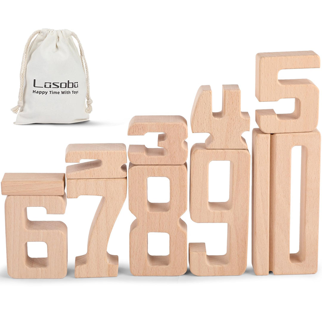Holz Zahlbausteine, Grosse Ziffernblöcke 1-10,10 Stück Mathebausteine | Zahlenspiele für Kinder, Bil