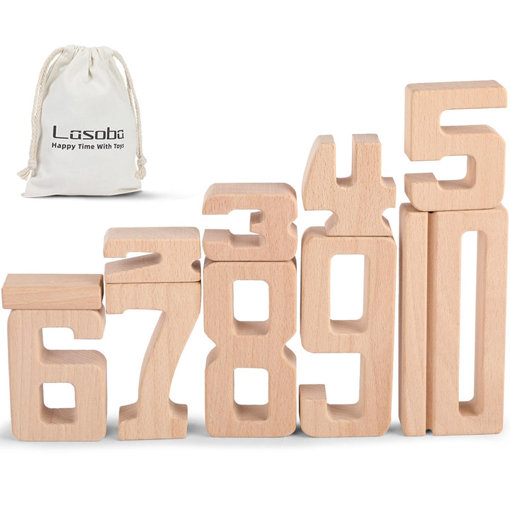 Holz Zahlbausteine, Grosse Ziffernblöcke 1-10,10 Stück Mathebausteine | Zahlenspiele für Kinder, Bil