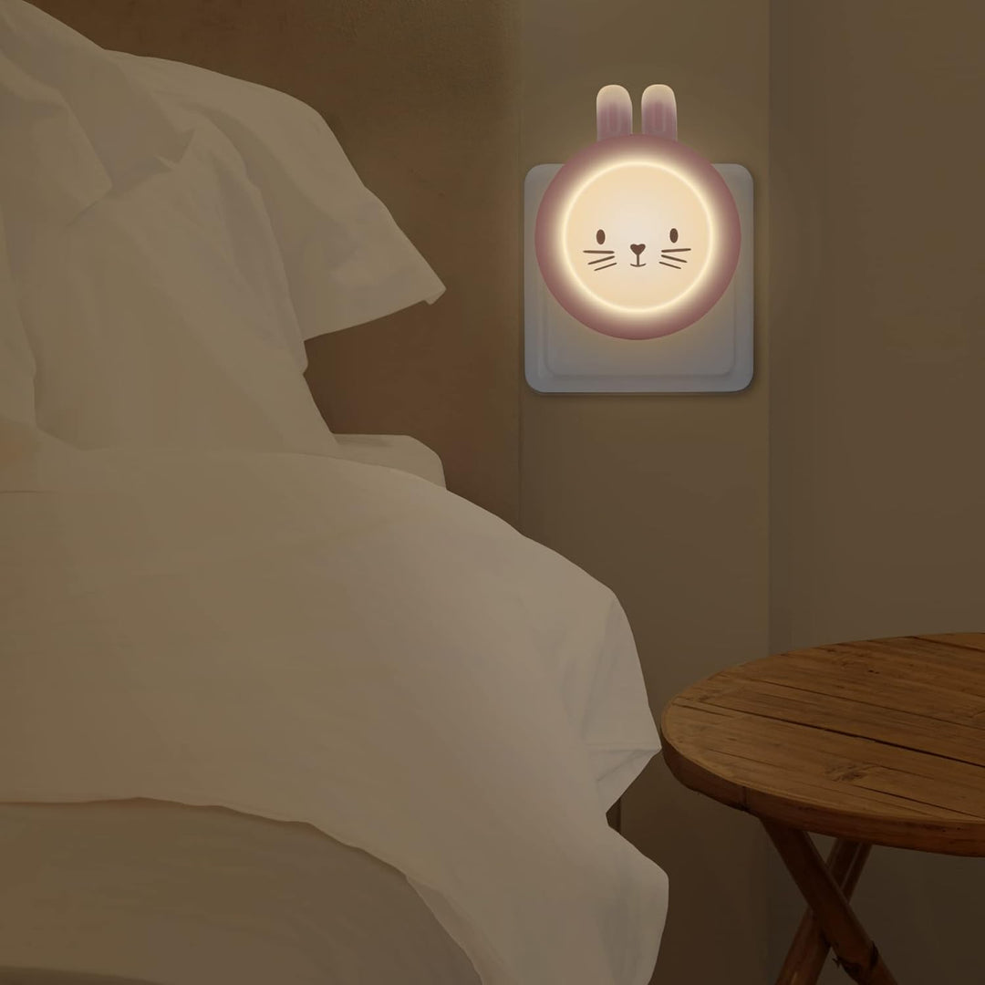 Nachtlicht Steckdose Kinder Motiv Hase, 3 Stück Dämmerungssensor Steckdosenlicht, Stilllicht Baby, W