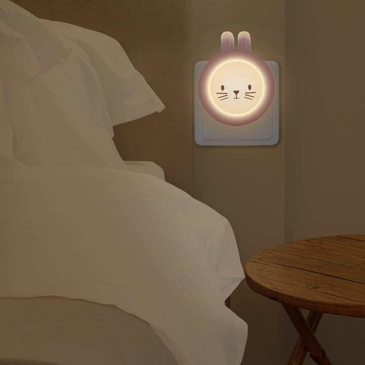Nachtlicht Steckdose Kinder Motiv Hase, 3 Stück Dämmerungssensor Steckdosenlicht, Stilllicht Baby, W