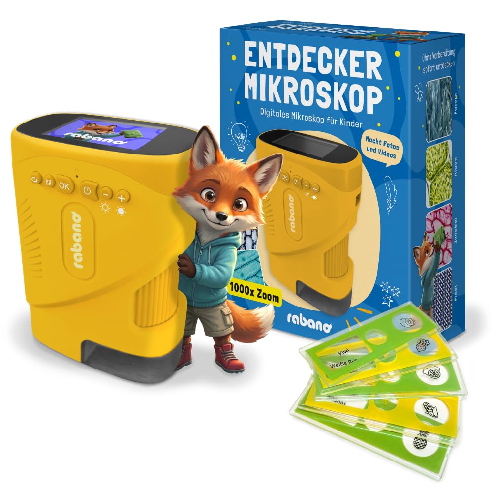 Rabano Tragbares Kinder Mikroskop, 1000x Zoom und HD-Bildschirm, Digitales Mikroskop Kinder für Expe