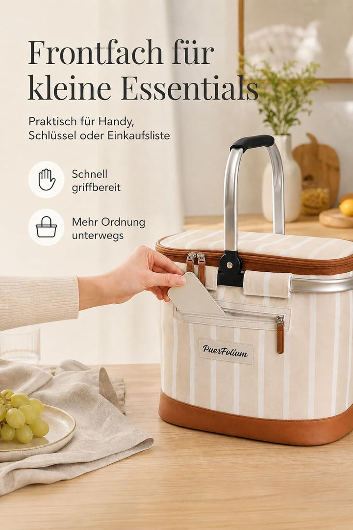 Kühltasche Einkaufskorb Kühlkorb 20L Faltbar Isoliert Thermo mit Deckel Reissverschluss Abnehmbarer