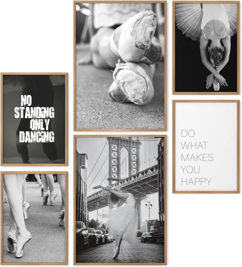 Papierschmiede® Mood Poster Set Ballerina, Fertiges Bilder Set mit Rahmen (Holz, Natur), Wohnzimmer