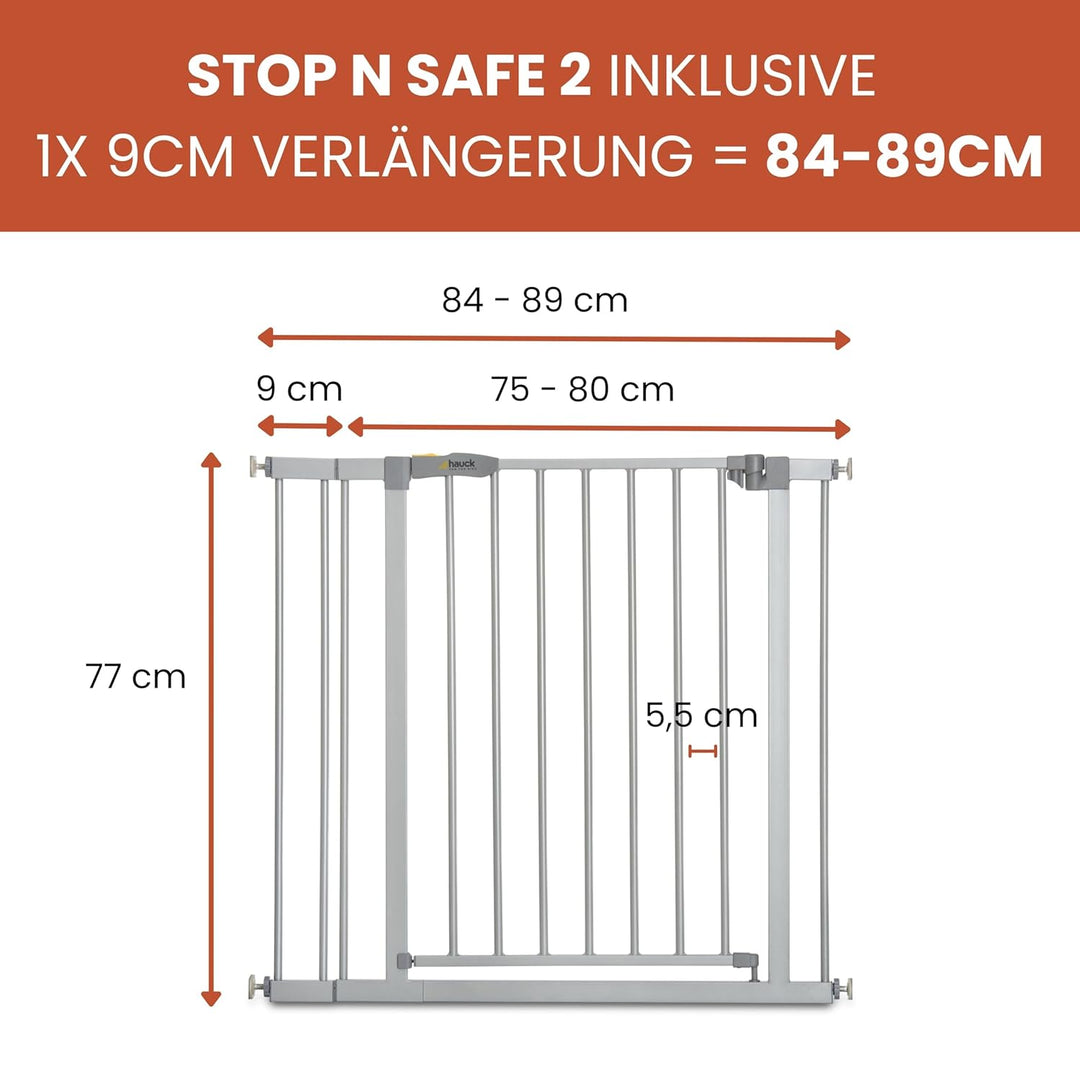 Hauck Treppenschutzgitter / Türschutzgitter Stop N Safe 2 incl. 9 cm Verlängerung, für Breiten 84 -