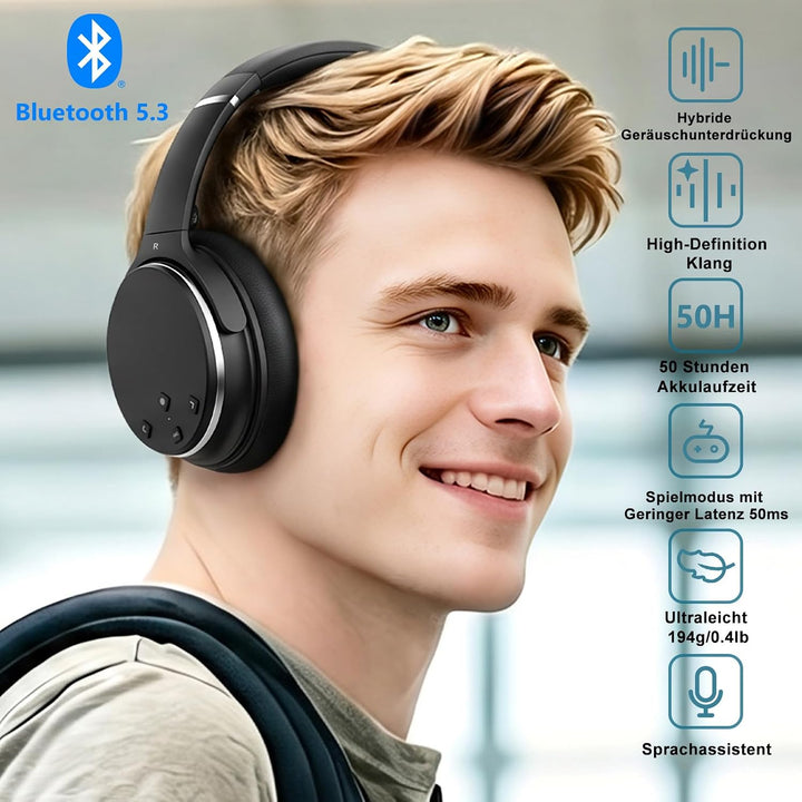 Noise Cancelling Kopfhörer Leichte,Srhythm NC25 Over Ear ANC Kopfhoerer Bluetooth Kabellos Faltbar m