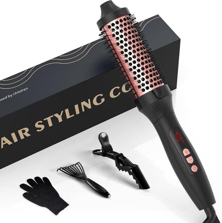 Thermal Brush 3 in 1, Thermobürste Wärmebürste 38mm, UKLISS Rundbürste LCD-Anzeige 120-210℃, Lockenb