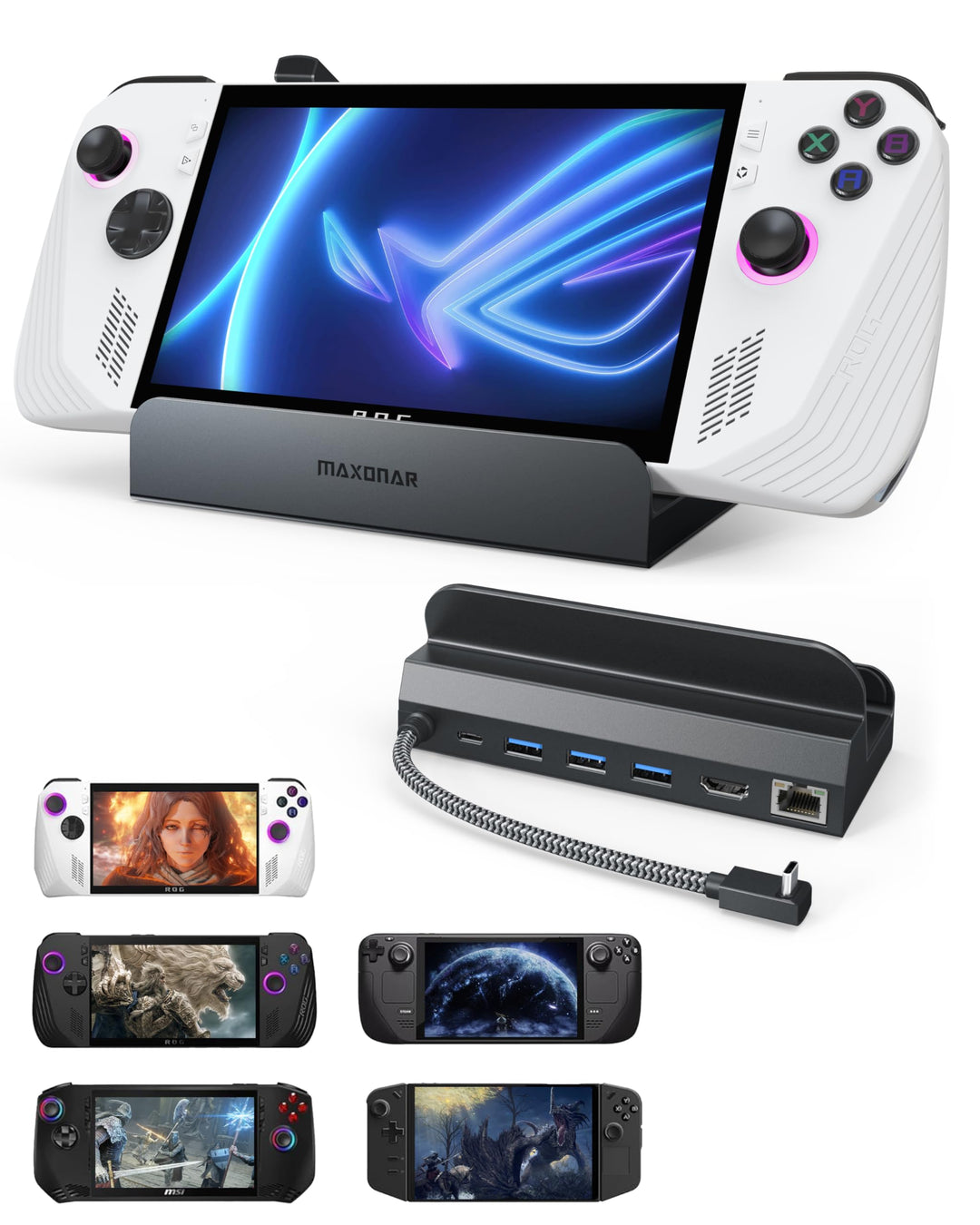 Maxonar 6-in-1 Rog Ally X Dock with HDMI 2.1 (4K@120Hz)- für ASUS ROG Ally X,ROG Ally,Steam Deck OLE