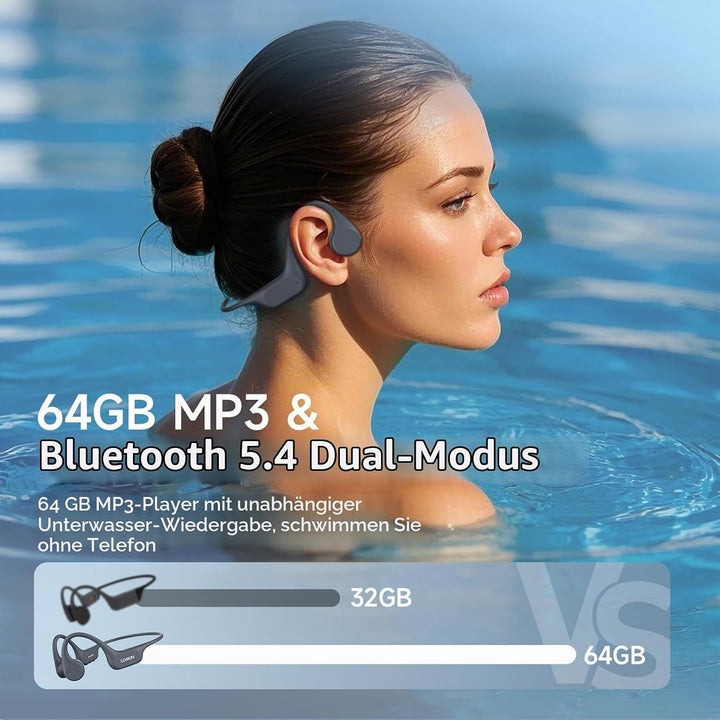 LOBKIN Knochenschall Kopfhörer Schwimmen,IP68 Wasserdicht Bluetooth 5.4 Open Ear Knochenschall Kopfh
