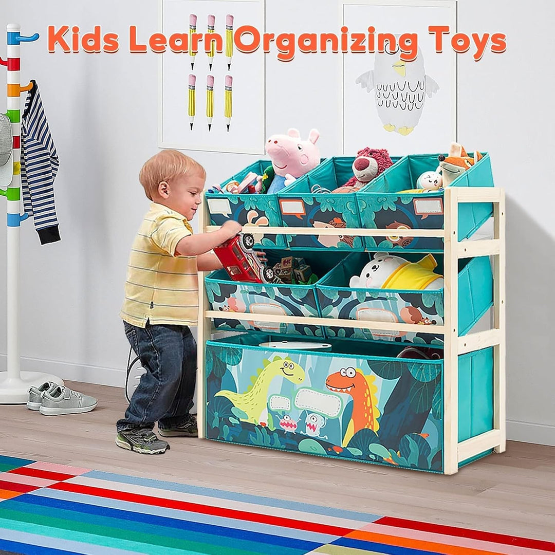 NUKied Spielzeug-Organizer|Aufbewahrungsregal|3-stöckiges Holzregal für Kinder mit Regalboxen|Bücher
