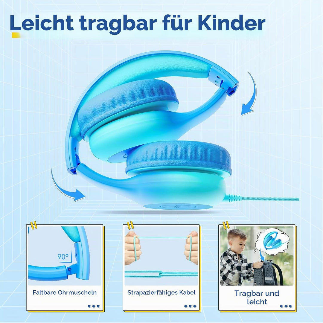 EarFun Kinder Kopfhörer, Kopfhörer Kinder USB C, 85/94dB Lautstärkenbegrenzer, HiFi Klang, faltbar,