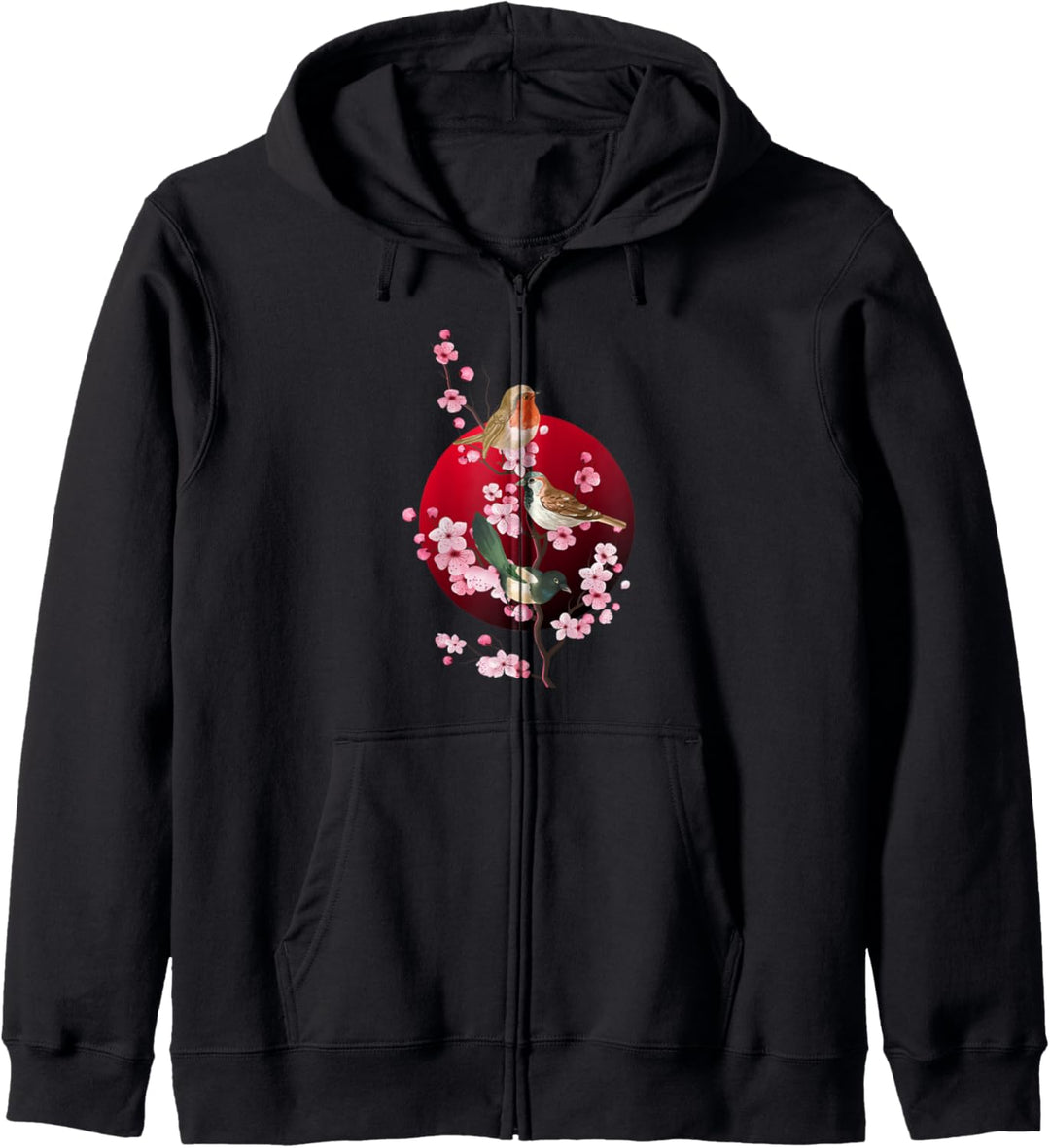 Birds Sit On Spring Cherry Blossom Japanese Sakura Flowers Kapuzenjacke