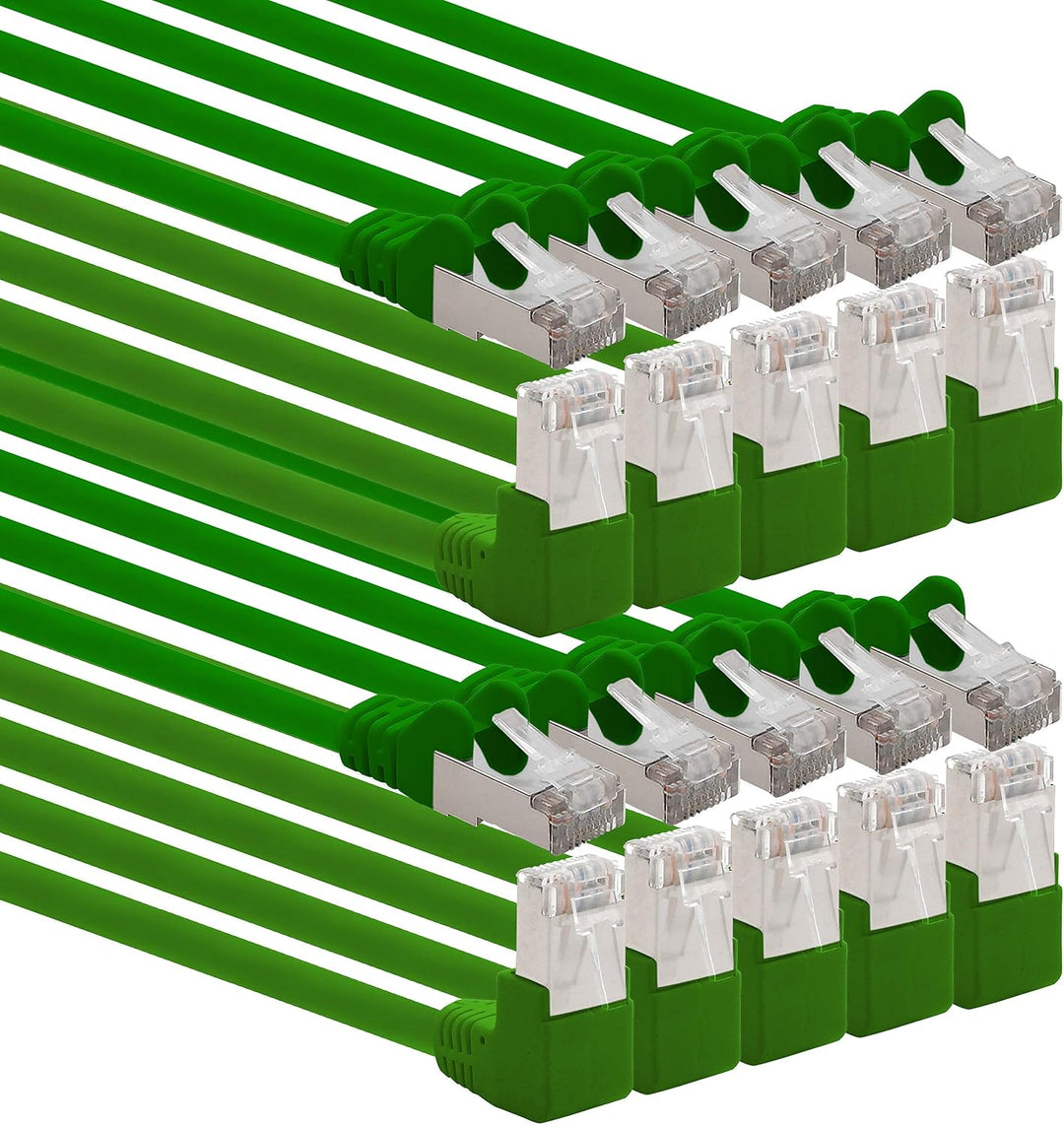 1aTTack.de 366229 Cat.6 Netzwerkkabel Winkel 90 Grad 5m - grün - 10 Stück - Cat6 Patchkabel (SFTP PI