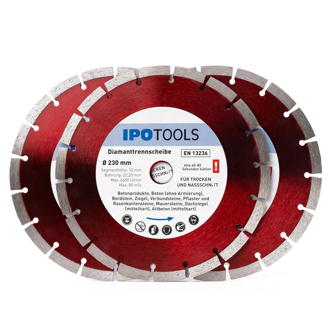 IPOTOOLS 3x Diamanttrennscheibe 230 Diamantscheibe Trennscheibe Trocken und Nassschnitt für Beton, Z