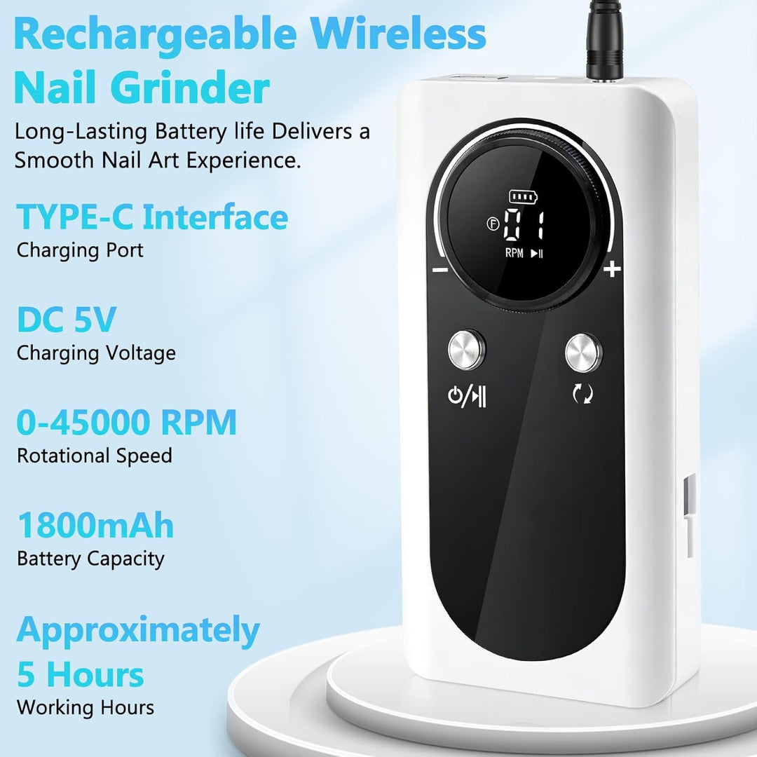 Elektrische Nagelfeile, Professionell Elektrische Nagelfräser mit LCD-Display, 45000 U/Min Tragbare