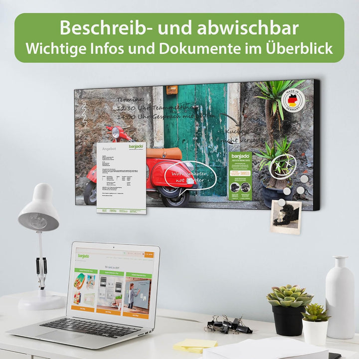 banjado Magnettafel schwarz 78 x 37cm / Magnetwand Metall/Magnetpinnwand als Memoboard/Pinnwand Magn