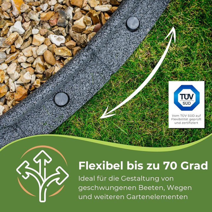 EcoShape FlexiBorder - das Flexible Rasenkantensystem (6 x 1 Meter, Grau), Grau