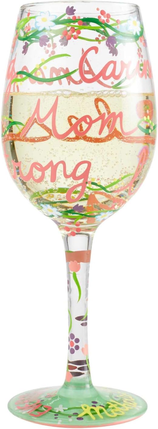 Enesco Designs by Lolita Mom Everyday Weinglas, handbemalt, 425 ml, mehrfarbig