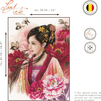 Lanarte Kreuzstichset Asiatische Frau in Pink, Kreuzstichpackung mit Zählmuster, Baumwolle, Mehrfarb