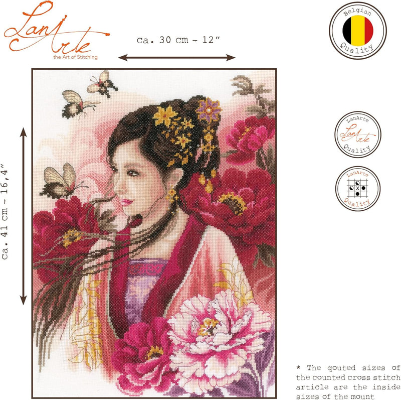 Lanarte Kreuzstichset Asiatische Frau in Pink, Kreuzstichpackung mit Zählmuster, Baumwolle, Mehrfarb