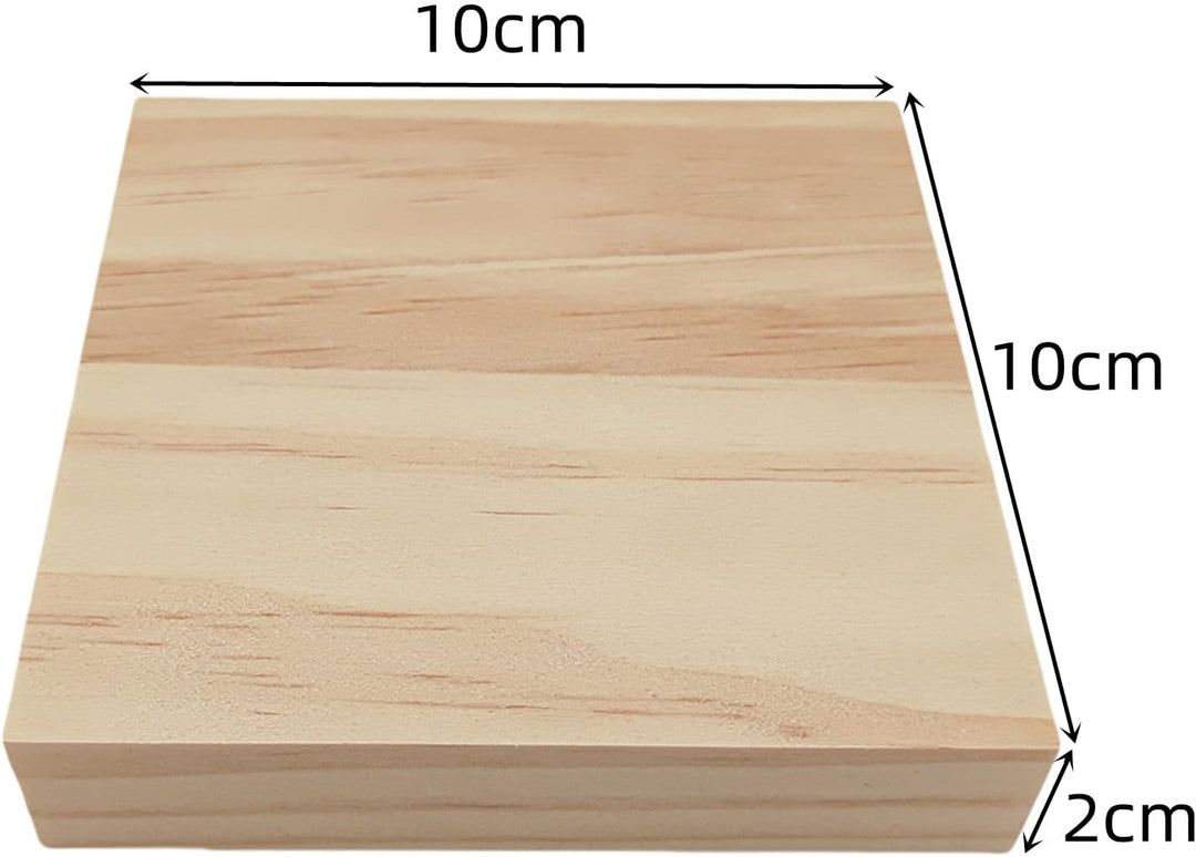 Unlackierte quadratische Holzblöcke zum Basteln, 10 x 10 x 2 cm, blanko, Kiefernholzbretter für Holz