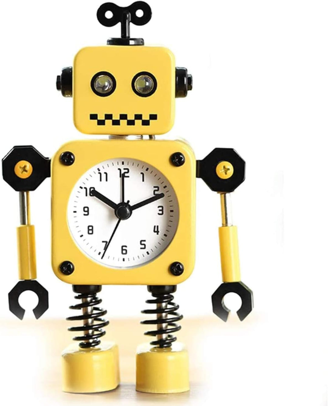 Diskary Roboter Wecker,Nicht tickende Wecker mit blinkenden Augen Lichtern und drehbarem Arm,Geschen