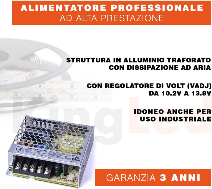 Kingled - Netzteil 12V serie MeanWell LRS-75-12 Power 75W 12V 6 Ampere - 12V Transformator 230V auf