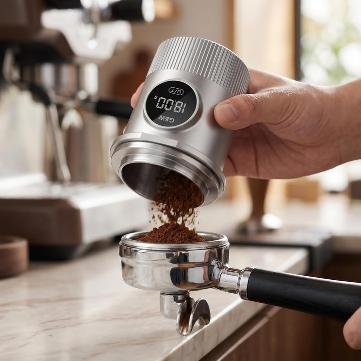 G&W Kaffee Dosing Cup Waage 58 mm, Digitale Espressowaage mit Becher, 0,05–0,1 g Genauigkeit bis 500