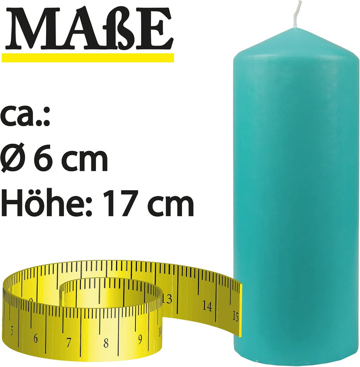 Bestgoodies Stumpenkerzen Wachskerzen Ø6cm x 17cm (4er Pack) Türkis - Lange Brenndauer, Hergestellt