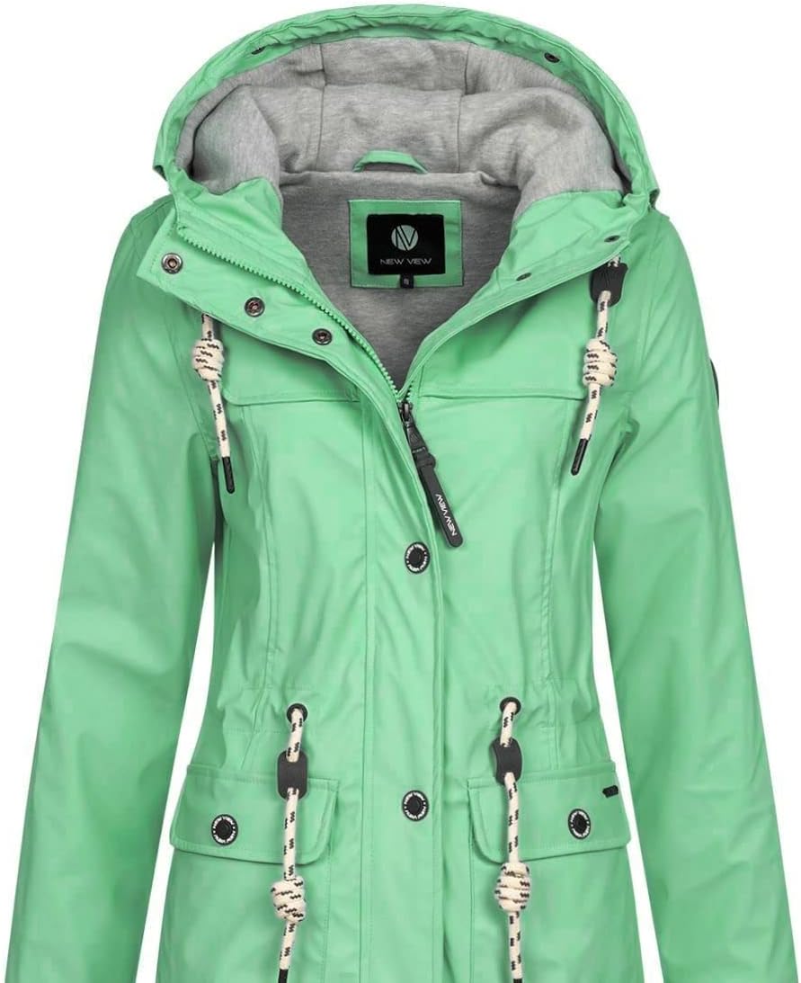 NEW VIEW Damen Regenjacke wasserabweisender Parka Annika Long mit Kapuze S Mint (Dusty Jade Green),