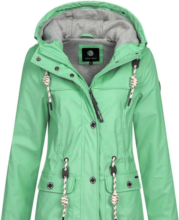 NEW VIEW Damen Regenjacke wasserabweisender Parka Annika Long mit Kapuze S Mint (Dusty Jade Green),