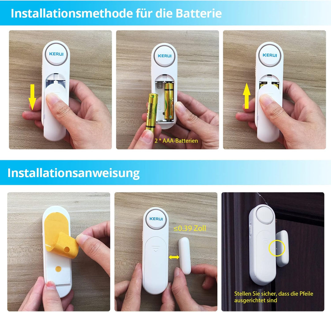 Türalarm, Fensteralarm 120dB Kabellos Tür Fensterkontakt Sensor Alarm mit Fernbedienung 3 Modi Türal