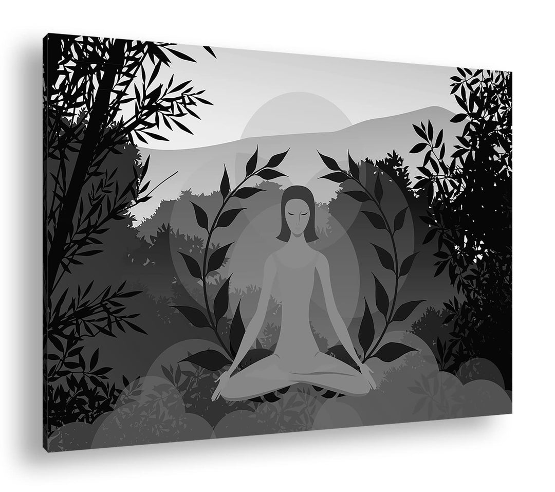 deyoli Meditation im Grünen Effekt: Schwarz&Weiss Format: 80x60 als Leinwandbild, Motiv fertig gerah