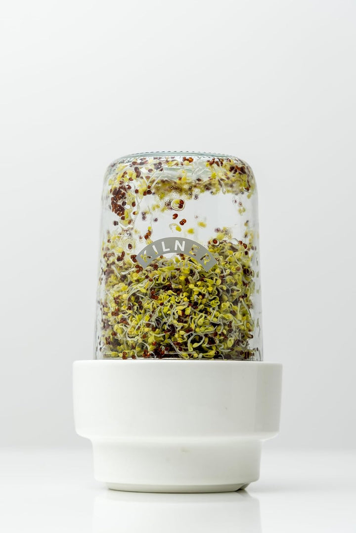 Kilner Sprossenglas Keimglas Set für die Sprossenzucht, mit Anleitung, Edelstahleinsatz, Keramikbode