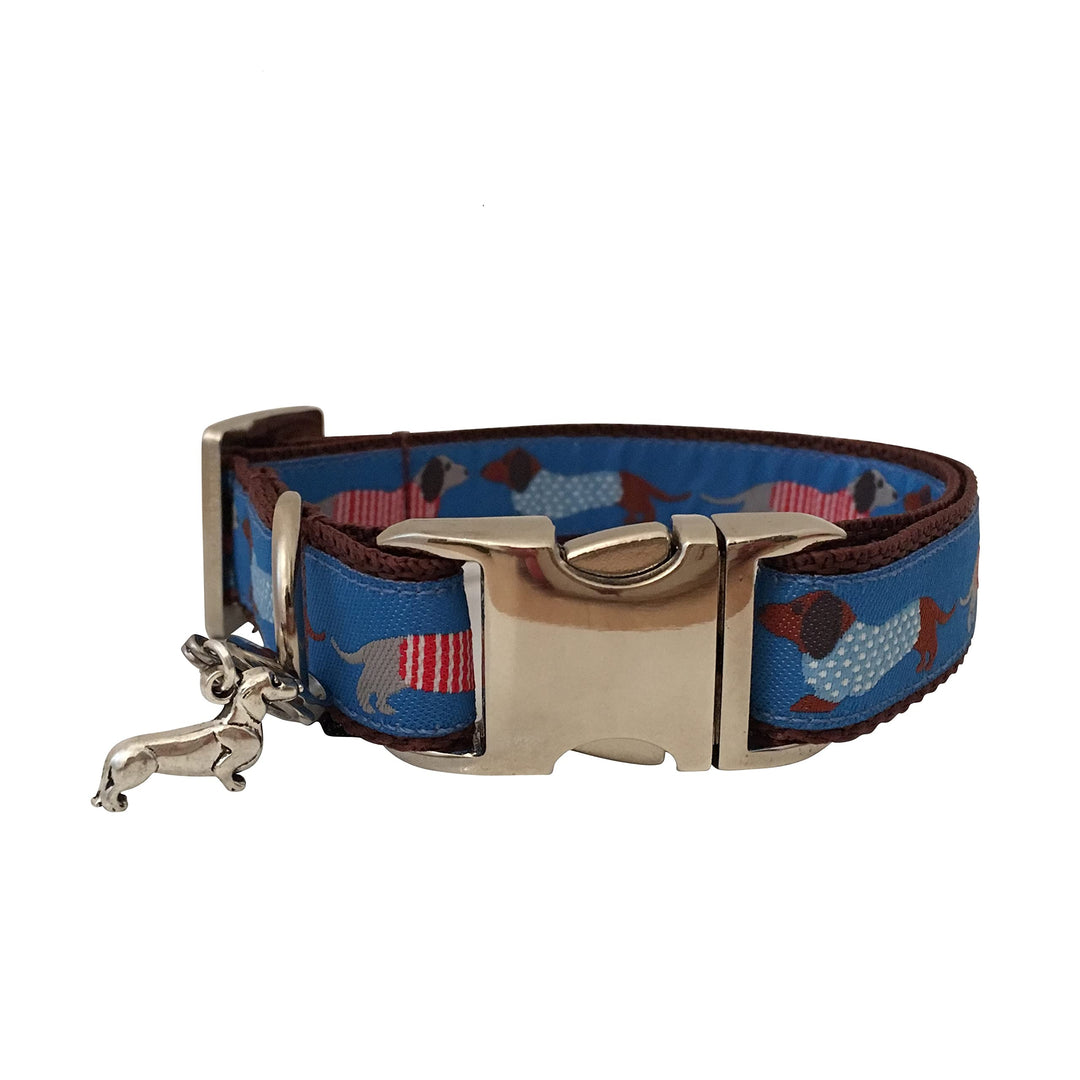Jimmy und Katz Hundehalsband Dackel Teckel Blau 26-40cm x 2cm, Blau