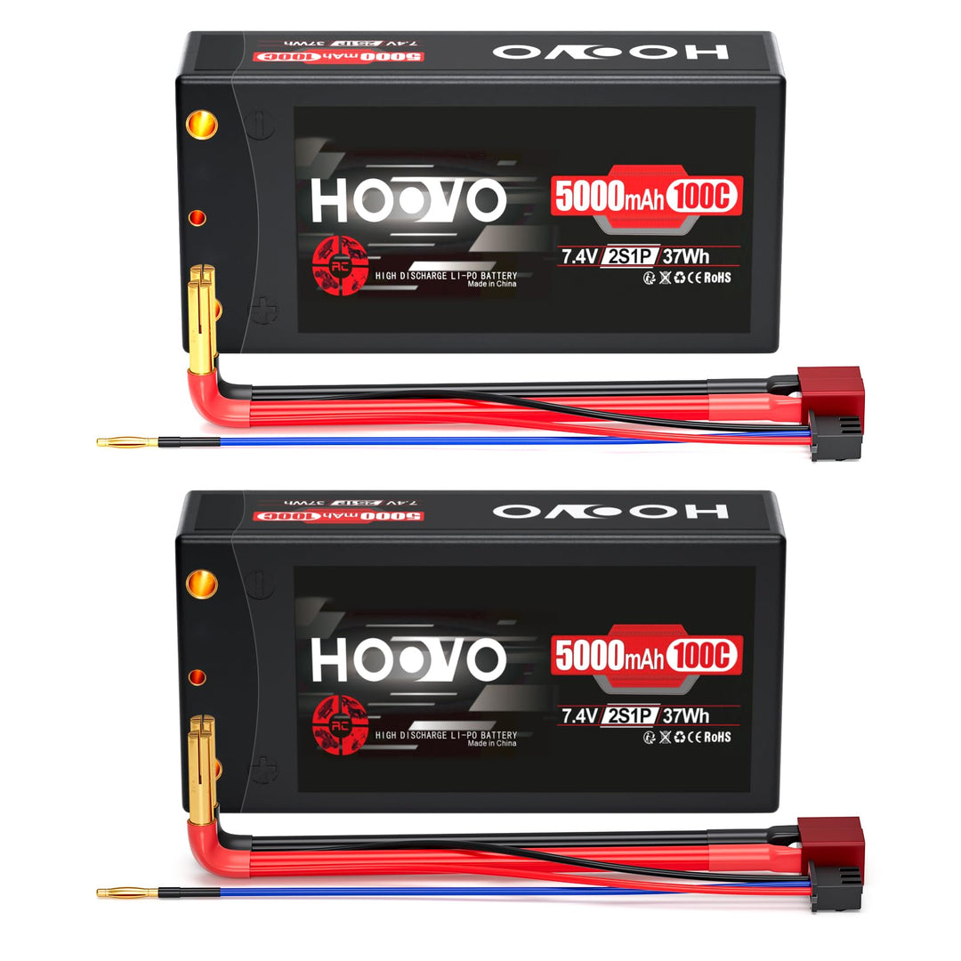 HOOVO RC Batterie 7,4V 5000mAh 100C 2S Lipo Akkus HardCase mit 4.0 mm Banana to Deans Plug für RC Au